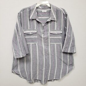 Westbound Shirt Women XL Oversized Cozy Stripe 3/4 Roll Tab Pullon Cotton V Neck